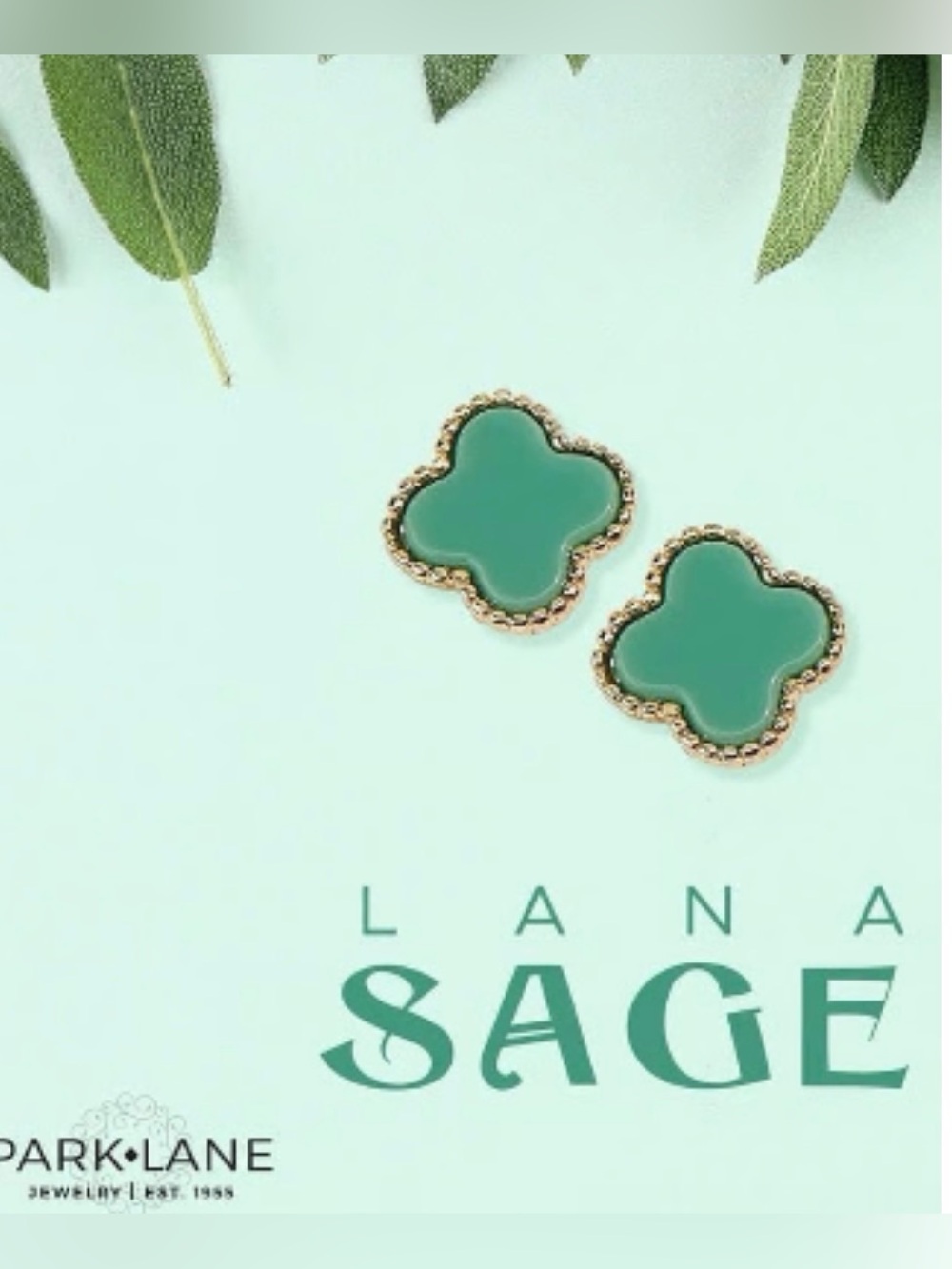Park Lane Lana Sage Sparkle Clover Flower Gold-Trim Stud Earrings